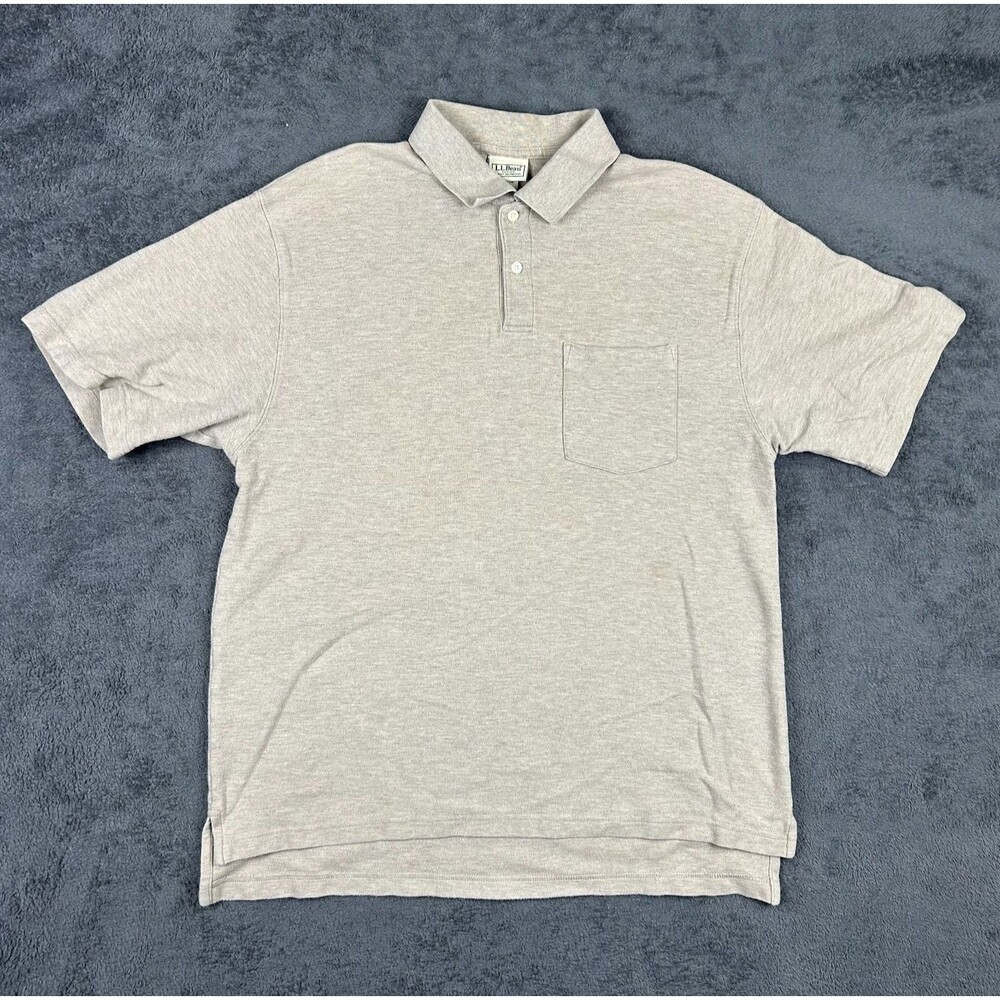 LL Bean Collared Polo Shirt Men's L Regular Beige Short-Sleeve beige